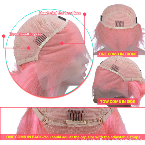 High quality virgin hair thin hd transparent lace frontal wig straight blue green pink lace front color bob wigs human hair